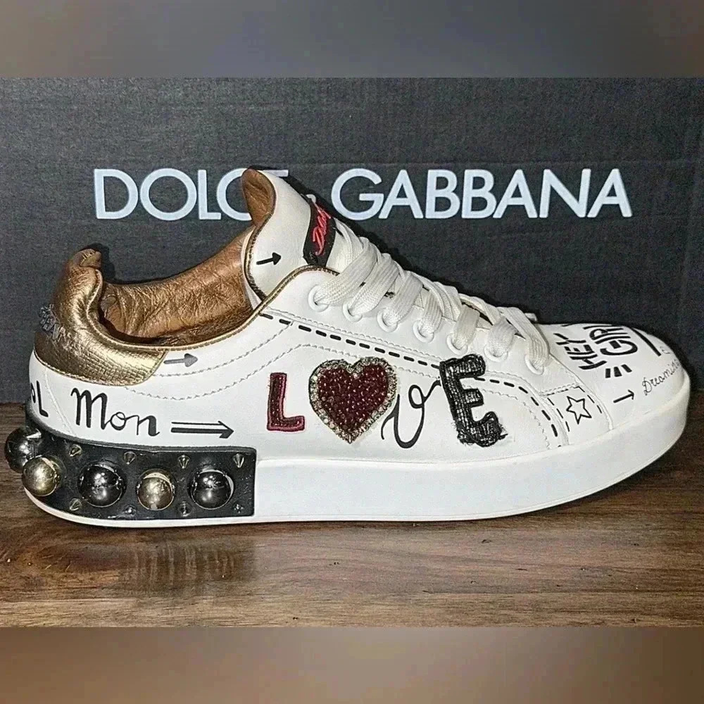Dolce & Gabbana DG Portofino Designer White Leather Sneakers/Shoes Size 40 - Picture 9 of 16